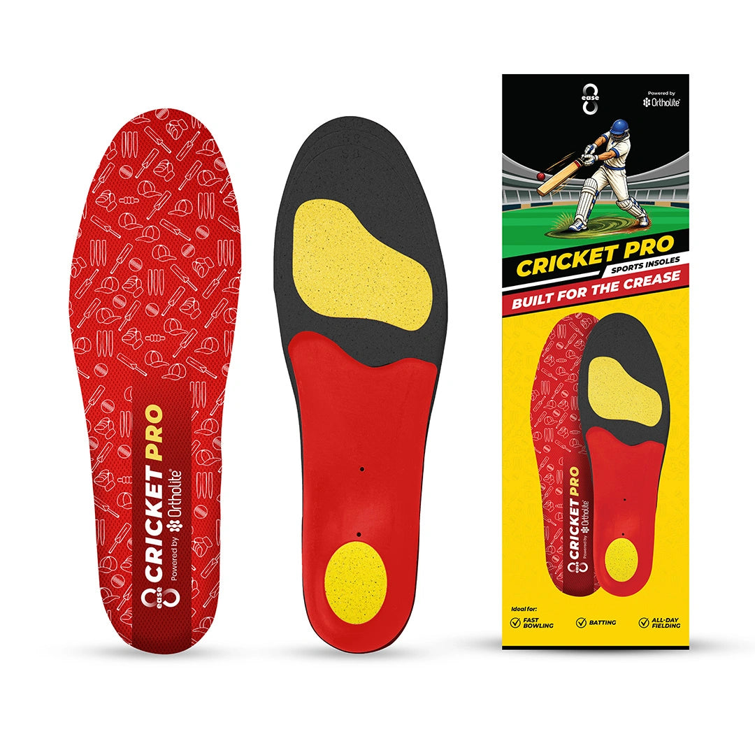 Pair of Cricket Pro sports insoles, top and underside, with the retail box