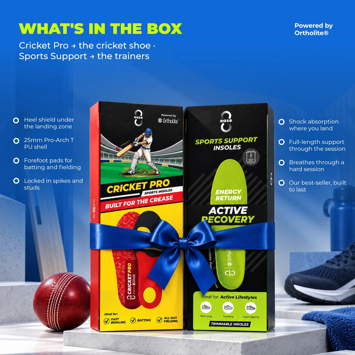 8ease Match + Training Kit — Cricket Pro for Match Day, Sports Support for Everything In Between
