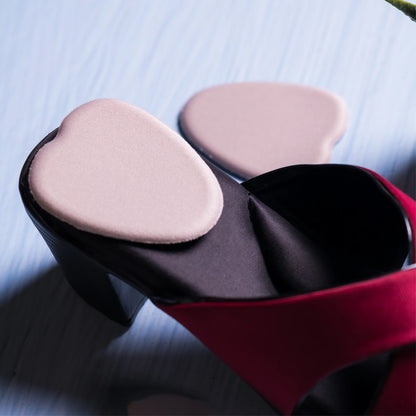 Close-up of a Belle HighHeel heel pad for high heels fitted inside a black heel