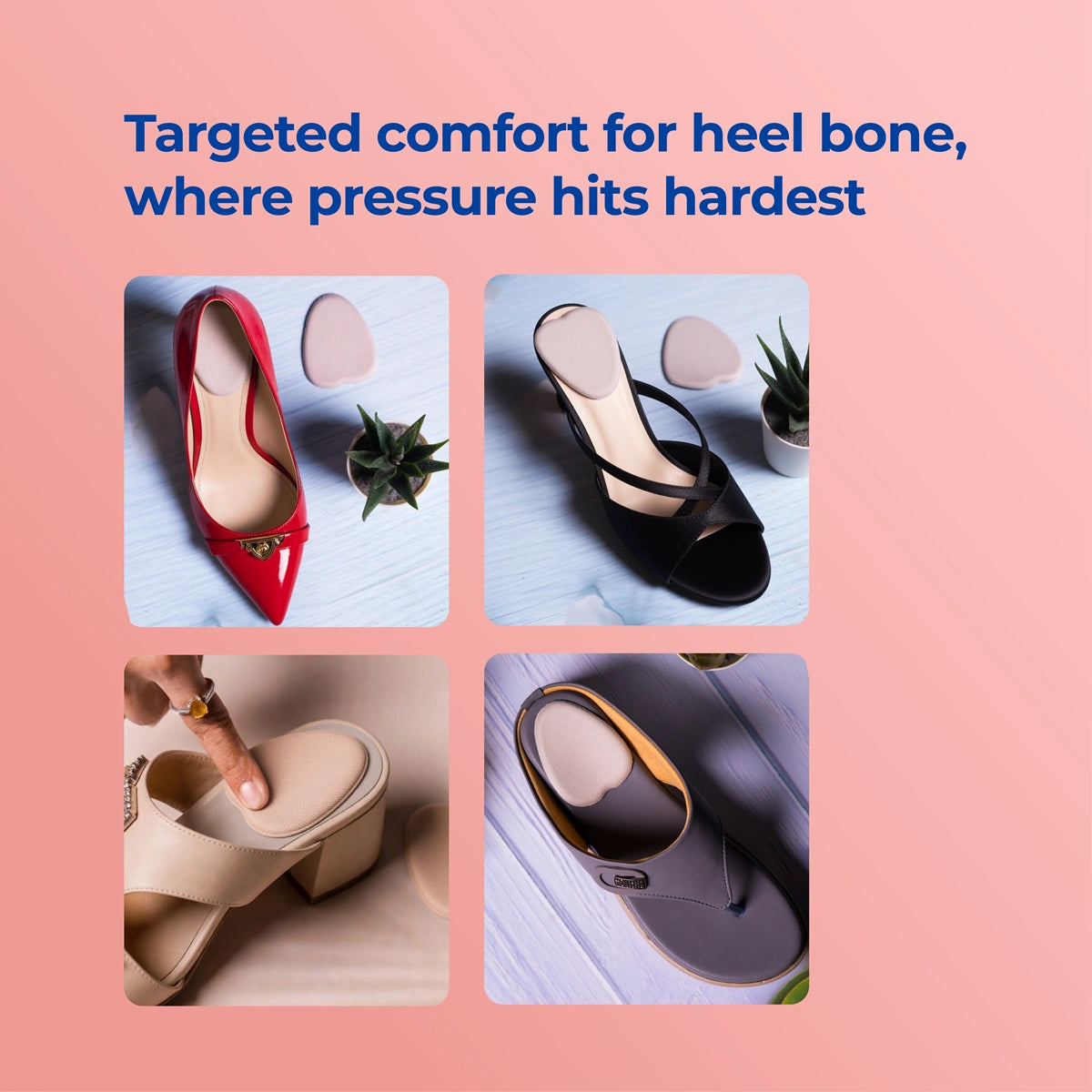 Belle HighHeel heel pads fit four high-heel styles: stilettos, block heels, wedges and sandals