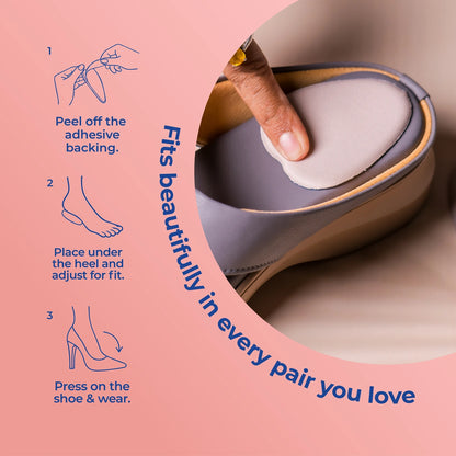 How to use Belle HighHeel heel pads: peel, place at the heel, press for 10 seconds