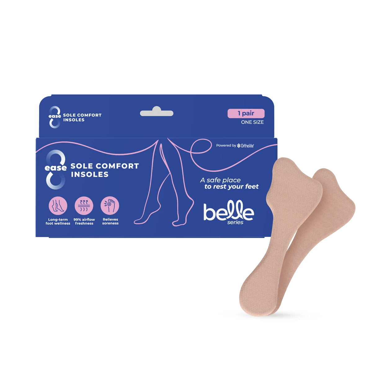 Belle SoleComfort pack back with how-to-use steps and ingredients for women's shoe insoles