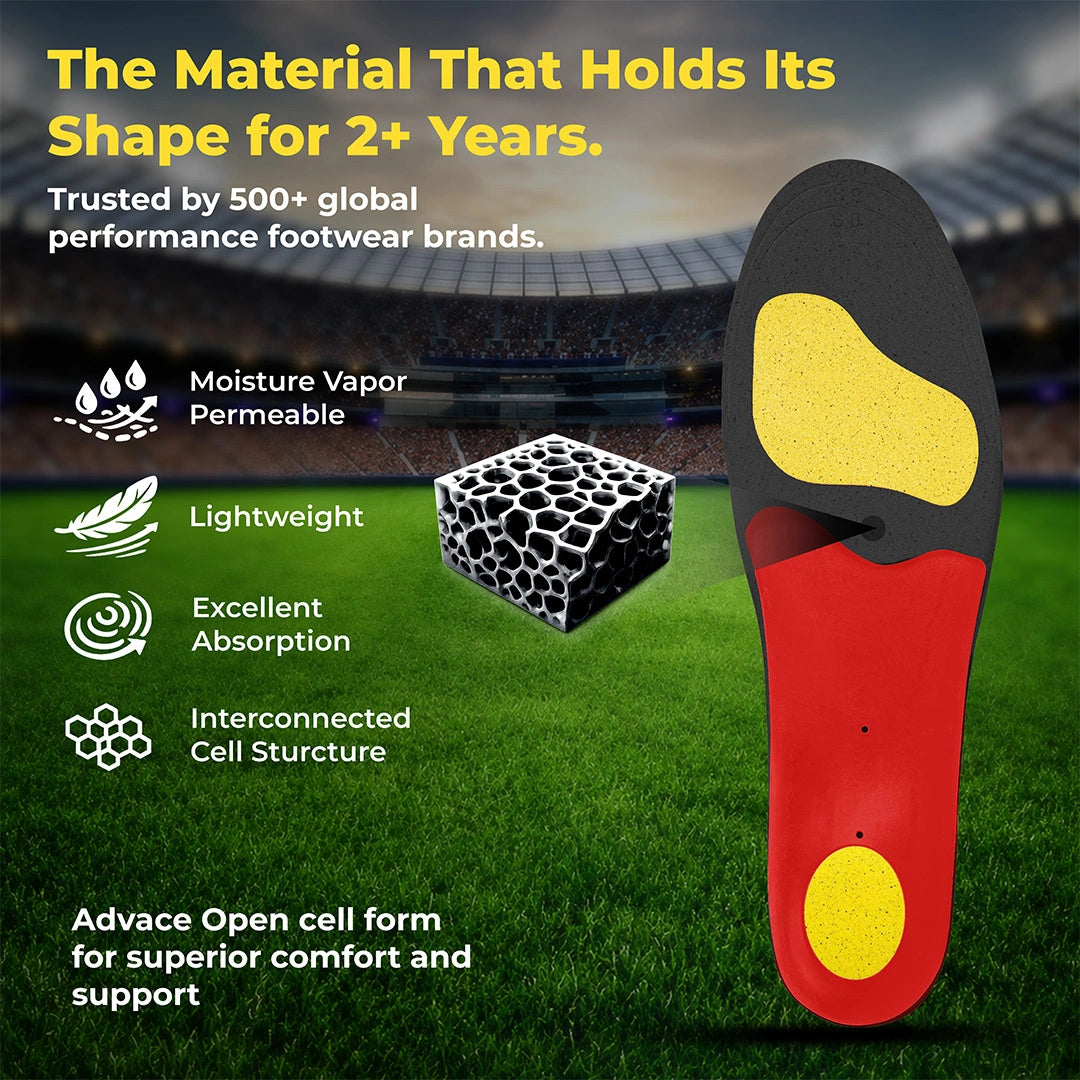 Open-cell foam close-up of the Cricket Pro insole, trusted by 500+ performance footwear brands