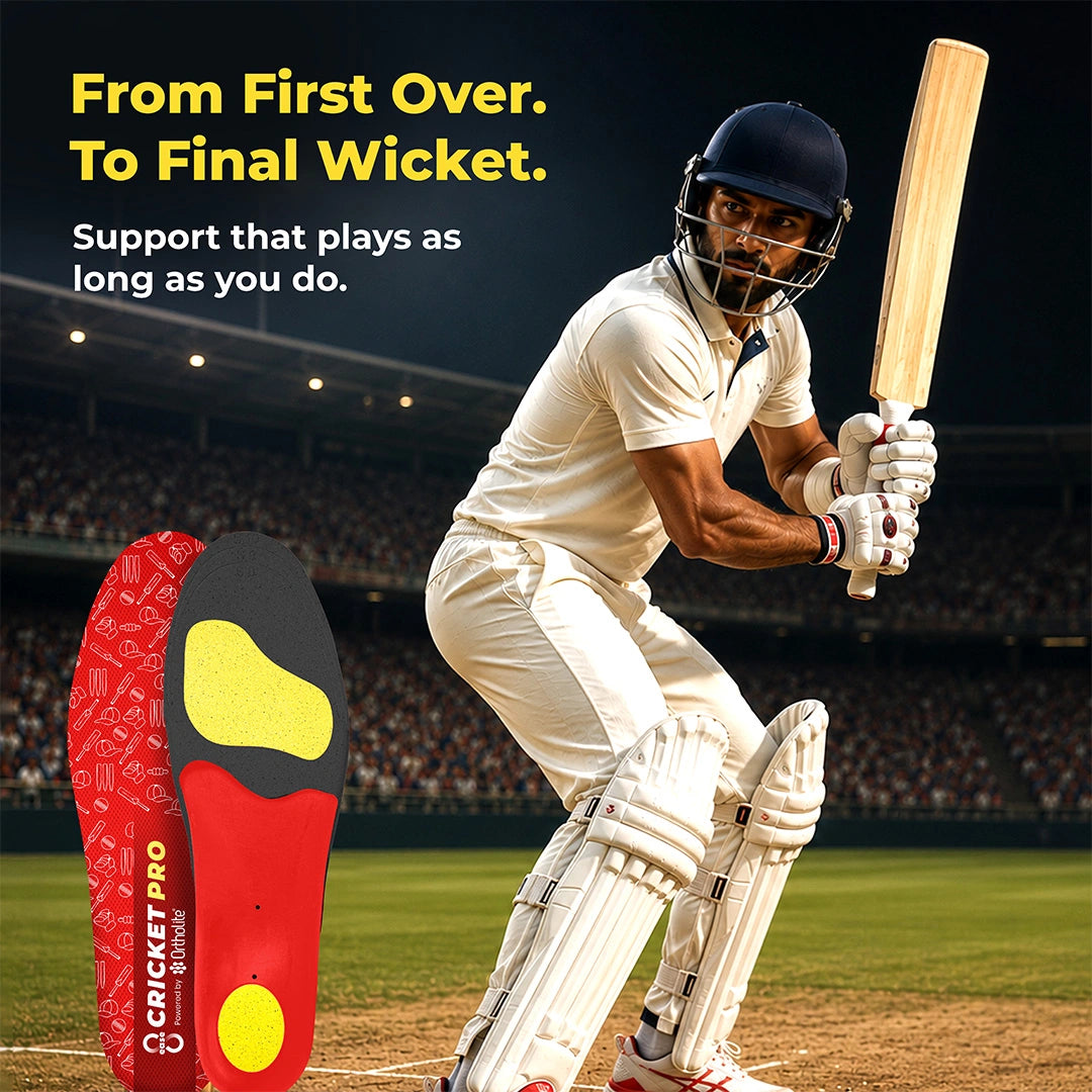 Batsman at the crease with the Cricket Pro insole: support that plays as long as you do